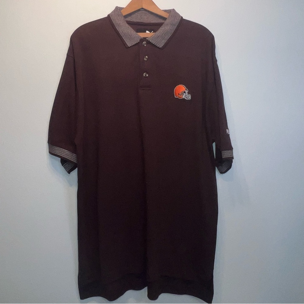 Vintage Cleveland Browns Puma NFL Brown Polo Shirt 100% Cotton Size Large